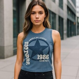 American Legend Tank Top Ribbed Graphic Sleeveless Casual Blue XL Retro 1986 New